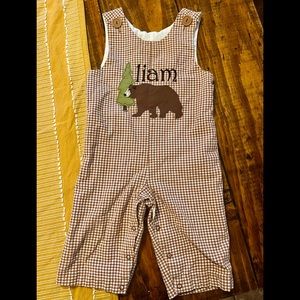 Custom “Liam” Woodland Gingham Jon Jon Romper with Bear